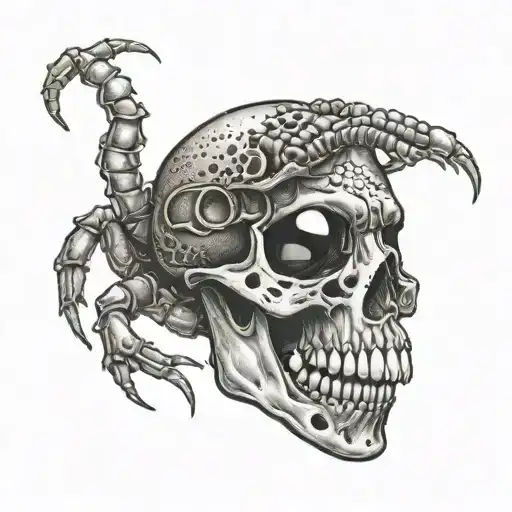 A scorpion crawling out of a skull eye socket tattoo design idea
