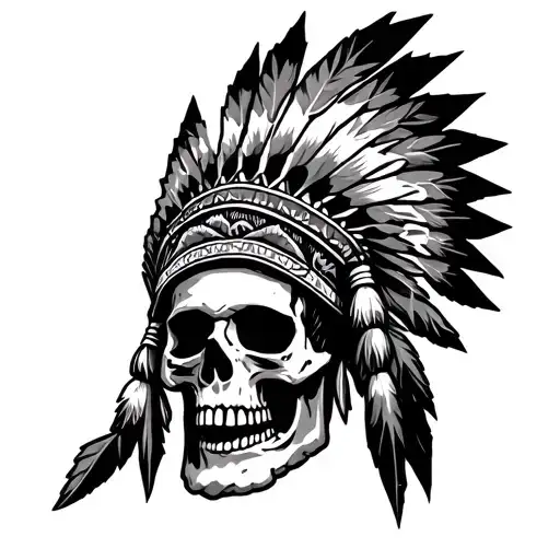 Native American skull wearing a headdress being worn tattoo design idea