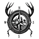 Hunting Compass alaska moose antlers bear claws fishing hooks skulls mountains tattoo design idea