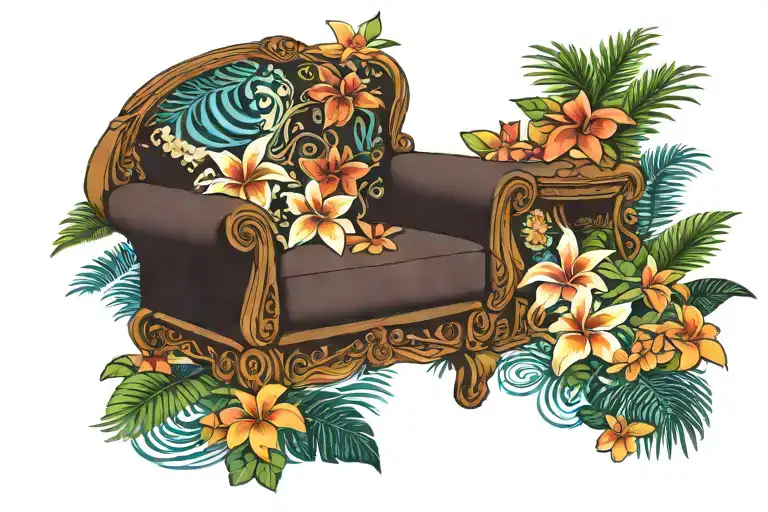 Outdoor furniture sewing hawaiian ocean wave palm tree plumeria tattoo design idea