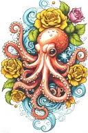 octopus, snowdrop, rose,  marigold flower tattoo design idea