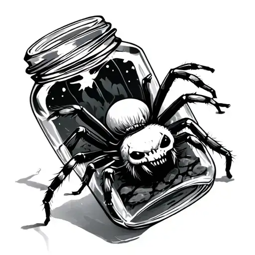 spooky spider in a jar tattoo design idea