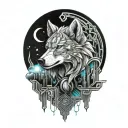 wolf moon clouds tattoo design idea