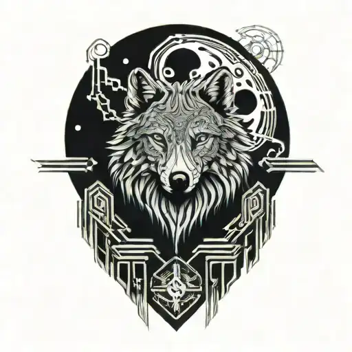 wolf moon clouds tattoo design idea