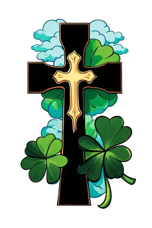 a cross with a clover & clouds in the background with philippines 4:13 under  tattoo design idea
