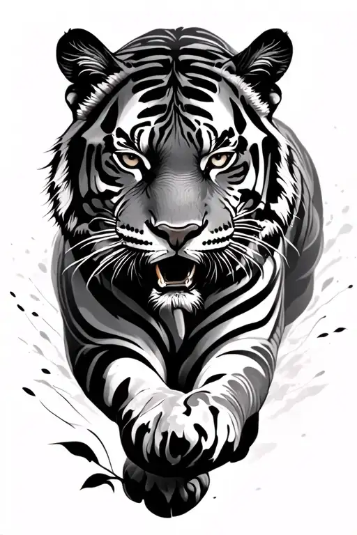 running tiger endurance nature tattoo design idea