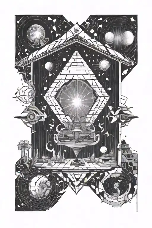 Illustrate a mysterious alien abduction scene with a musical twist tattoo design idea