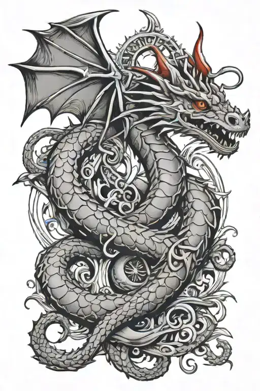 red dragon and anchor tattoo design idea