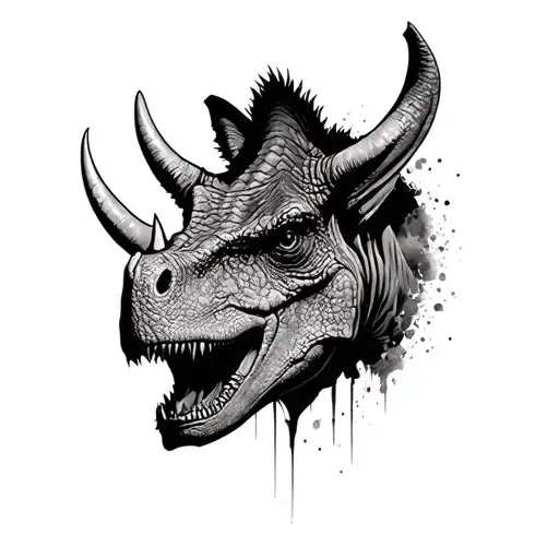 Triceratops head emerging tattoo design idea