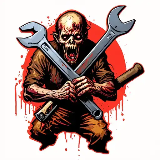 zombie with wrench crossed tattoo design idea