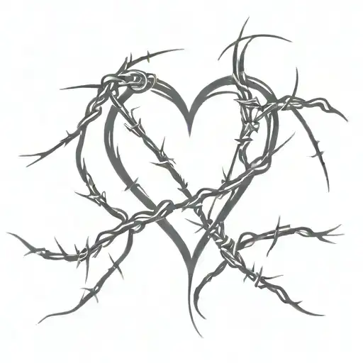 a heart broken and stitched together with barbed wire tattoo design idea