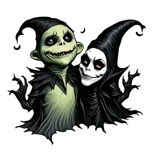 cute jack and Oogie Boogie tattoo design idea