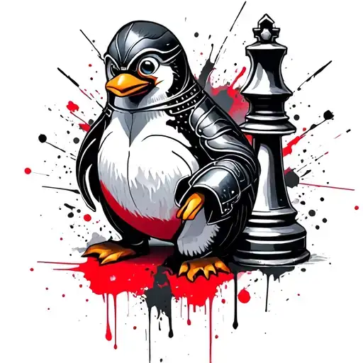 linux penguin As a knight and rook and queen from the chess board tattoo design idea