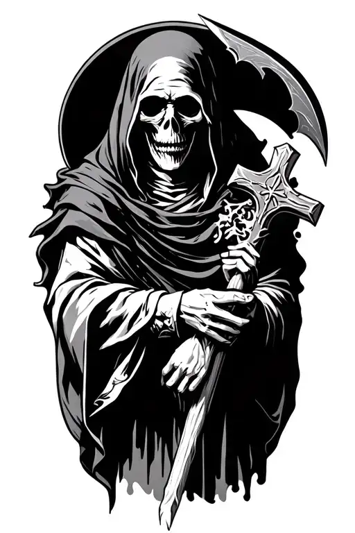 grim reaper holding a cross instead of scythe tattoo design idea