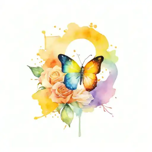 the date 24~08~17 coloured with lgbt flag's colours and with a white butterfly on the top of the number 1  tattoo design idea