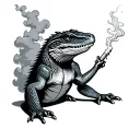 Lizard smoking a joint surrounded by smoke clouds tattoo design idea