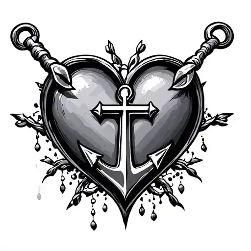 cross anchor heart using nails tattoo design idea