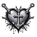 cross anchor heart using nails tattoo design idea