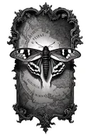 Map of the middle-earth with a moth resting on it tattoo design idea
