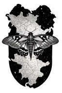 Map of the middle-earth with a moth resting on it tattoo design idea