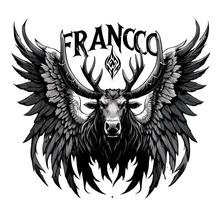 "FRANCO" ANGEL WINGS AND TWIG HORNS MOOSE WITCHER 3 BEAST tattoo design idea