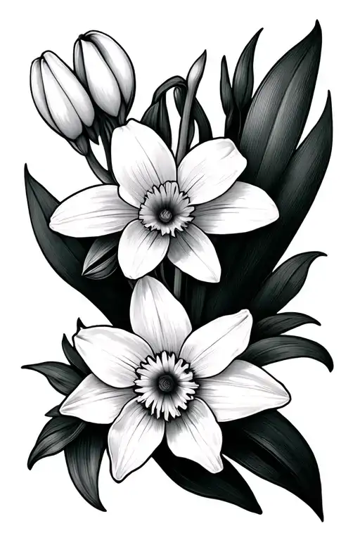 snowdrop, daffodil, lily, aster, narcissus flower tattoo design idea