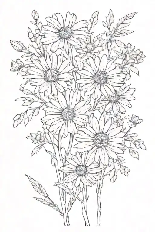 paper daisy, acacia, wax flower, tattoo design idea