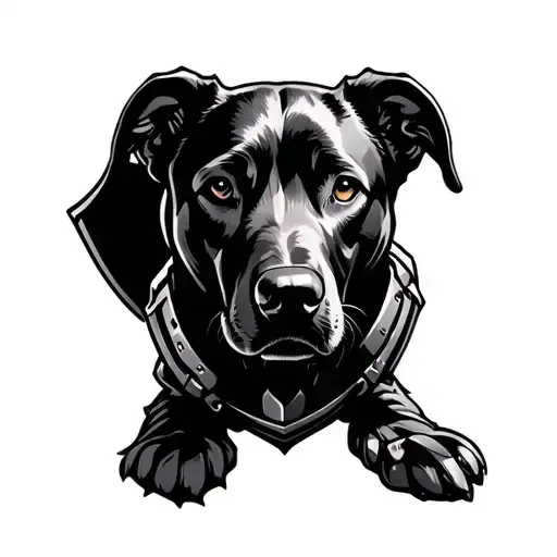 a mix of labrador and weimaraner dog with armor tattoo design idea