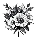  Rose daisy gladiolus daffodil narcissus honeysuckle bouquet tattoo stencil black and white  tattoo design idea