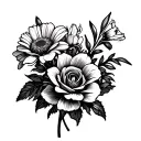  Rose daisy gladiolus daffodil narcissus honeysuckle bouquet tattoo stencil black and white  tattoo design idea