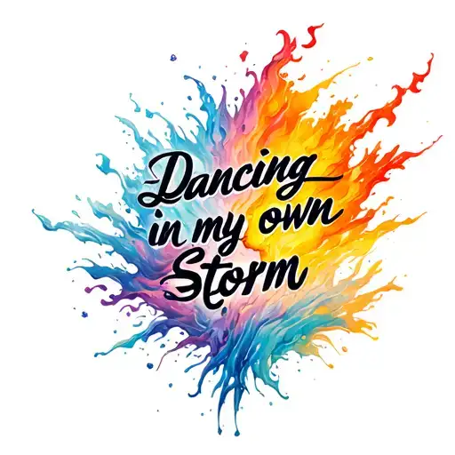 "dancing in my own storm" text tattoo design idea