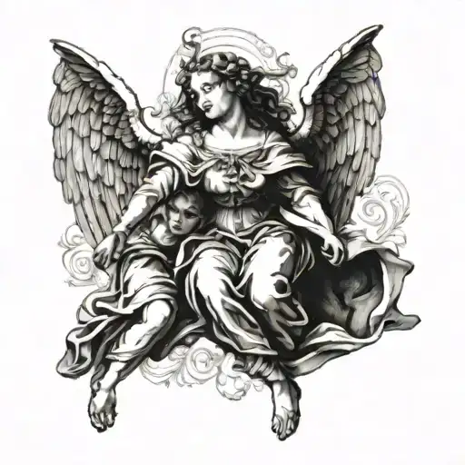 Renaissance-inspired painting of angels tattoo design idea