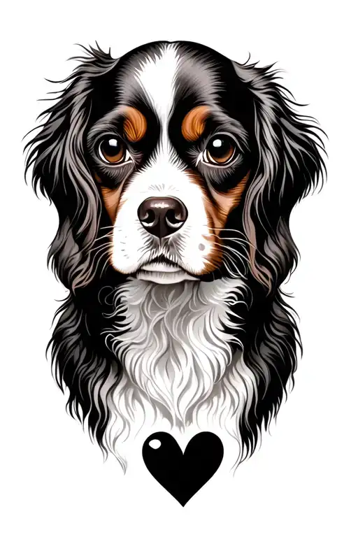 profile of cavalier King Charles spaniel head with heart  tattoo design idea
