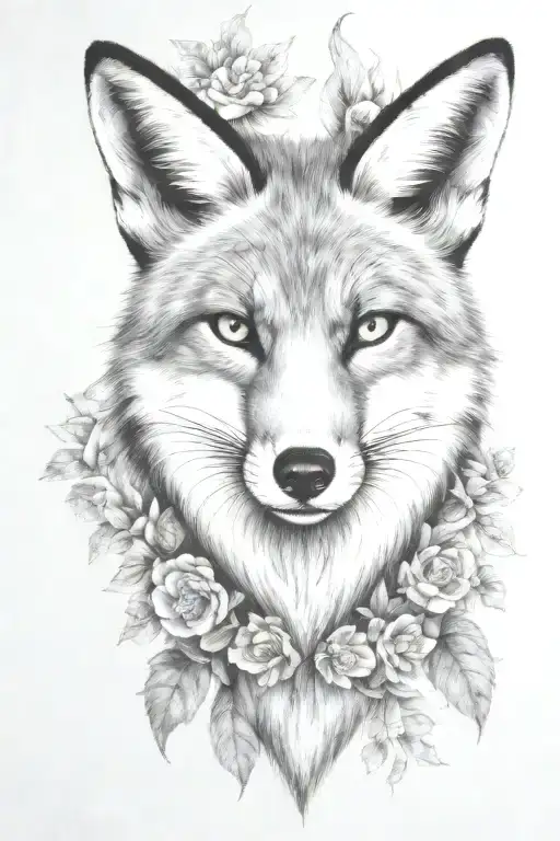 fox head with gold eyes tattoo design idea