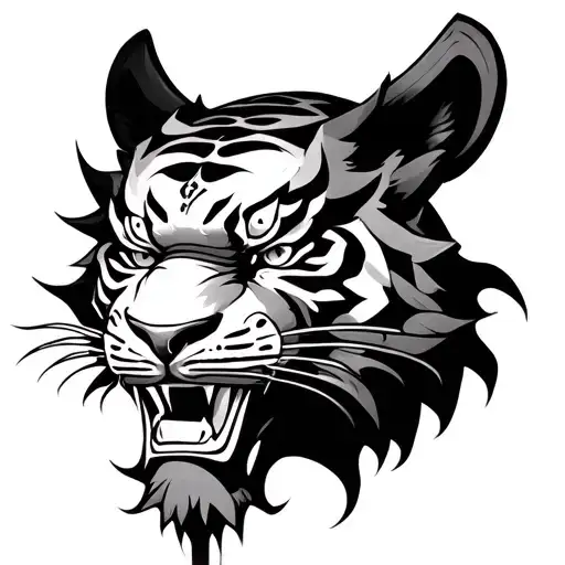 samurai oni mask, tiger face seperated tattoo design idea