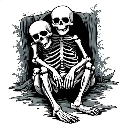 sad skeleton sitting tattoo design idea