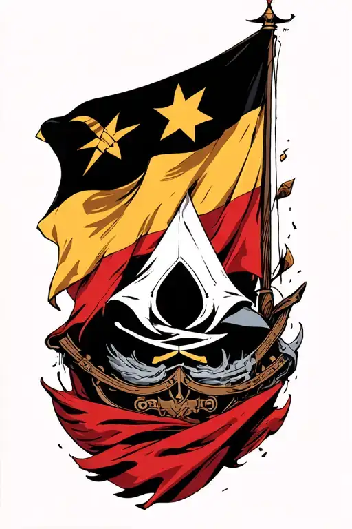 one piece flag with assassin creed black flag inside tattoo design idea