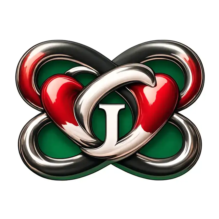Italianinfinity sign intertwined with heart and letter J tattoo design idea