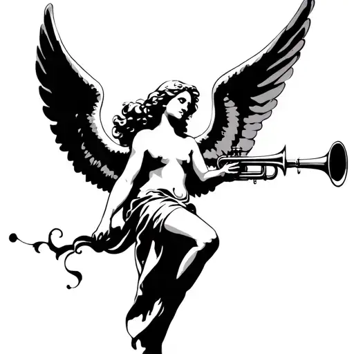 Angel With Trumpet blowing tattoo design idea