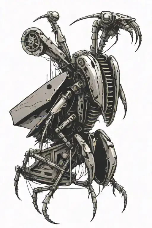 industrial trash preying mantis tattoo design idea