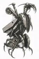 industrial trash preying mantis tattoo design idea