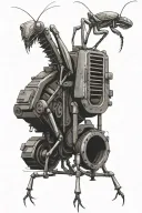 industrial trash preying mantis tattoo design idea