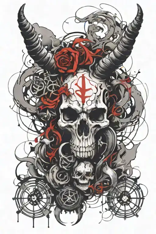 Capricorn zodiac signs intertwined with skulls surrounded by smoke  tattoo design idea