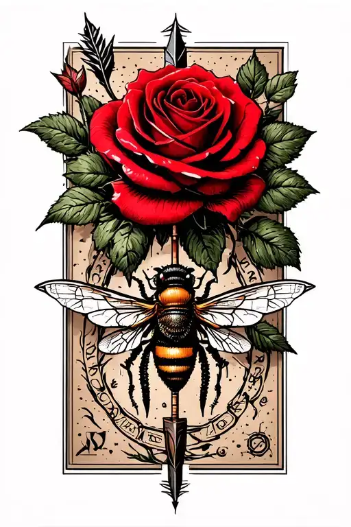 archers arrow, red rose of Lancashire, a compass, and a Manchester bee  tattoo design idea