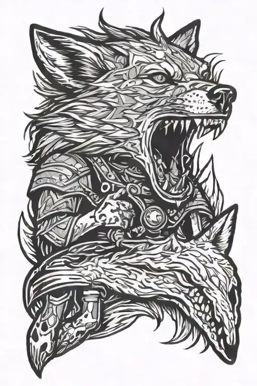 dead coyote being held by hunter tattoo design idea