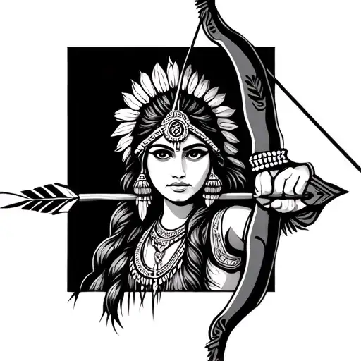 Indian girl bow and arrow  tattoo design idea