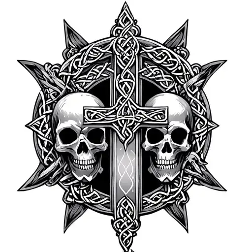 Celtic cross with skulls representing dark periods tattoo design idea