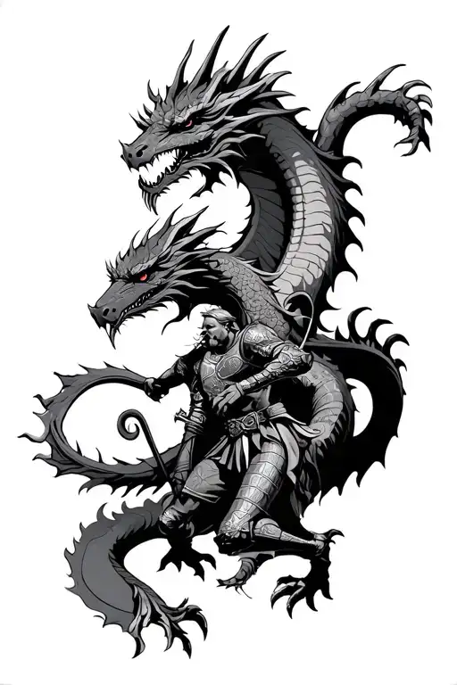 georgian warrior battling a dragon tattoo design idea
