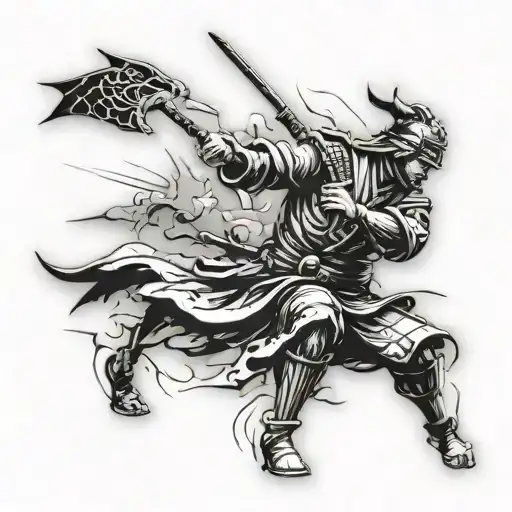 samurai leaving bloody battle tattoo design idea