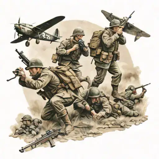World War II Battlefield scene tattoo design idea